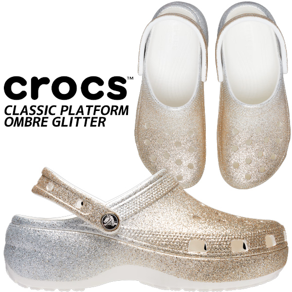 楽天市場】crocs CLASSIC PLATFORM OMBRE GLITTER CLOG WHITE/GOLD 
