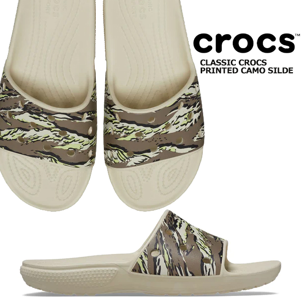 crocs CLASSIC CROCS PRINTED CAMO SILDE BONE 207280-2y2 クロックス クラシック カモプリント スライド サンダル タイガーカモ ボーン
