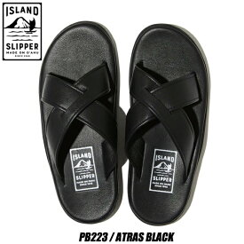 ISLAND SLIPPER ATRAS MENS’S SLIDE BLACK pb223-black アイランドスリッパ アトラス ブラック クロスサンダル レザー メンズ スライド