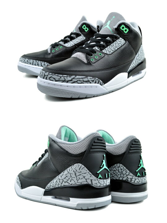 楽天市場】NIKE AIR JORDAN 3 RETRO black/green glow-wolf grey  