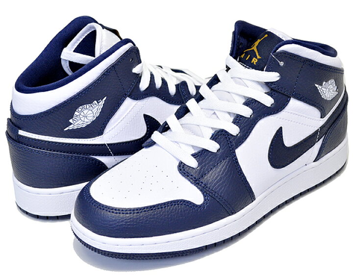 楽天市場】NIKE AIR JORDAN 1 MID(GS) white/metallic gold-obsidian  