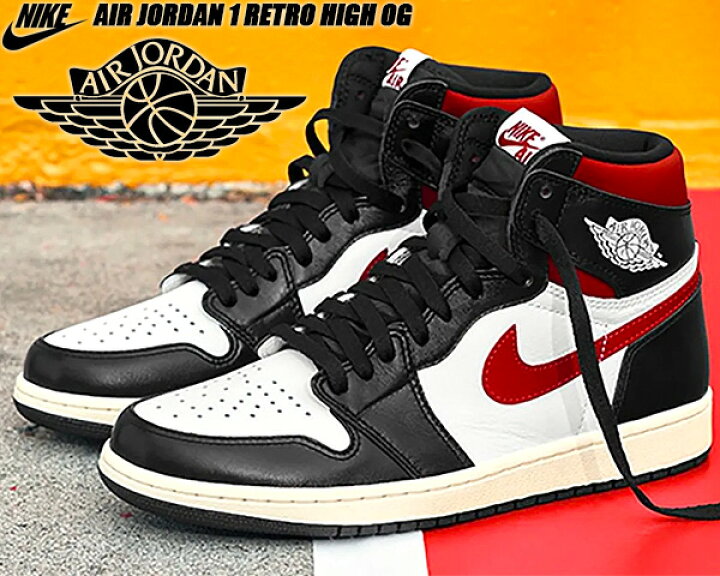 楽天市場】NIKE AIR JORDAN 1 RETRO HI OG black/gym red-white-sail  