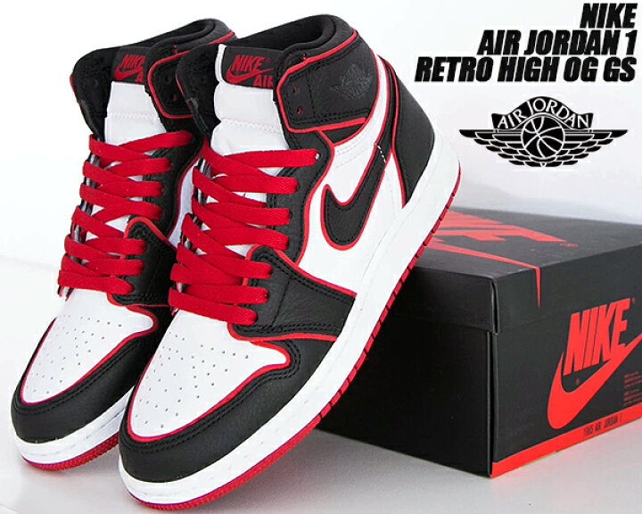 楽天市場】NIKE AIR JORDAN 1 HI OG (GS) BLOODLINE black/gym red  