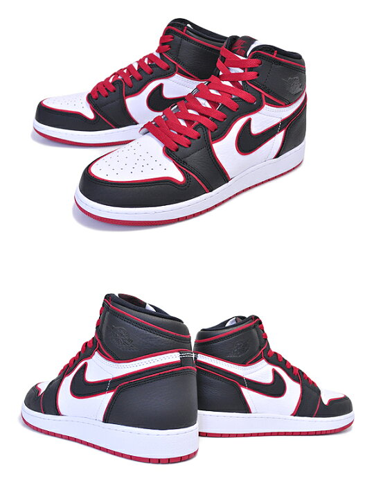 楽天市場】NIKE AIR JORDAN 1 HI OG (GS) BLOODLINE black/gym red 