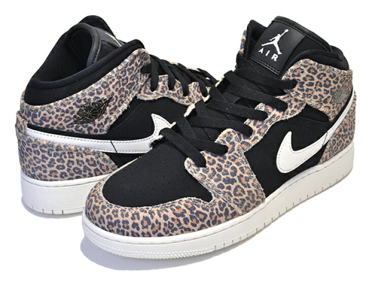 楽天市場】NIKE AIR JORDAN 1 MID SE (GS) LEOPARD black/pale ivory 