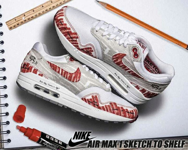 楽天市場】NIKE AIR MAX 1 SKETCH TO SHELF white/university red  