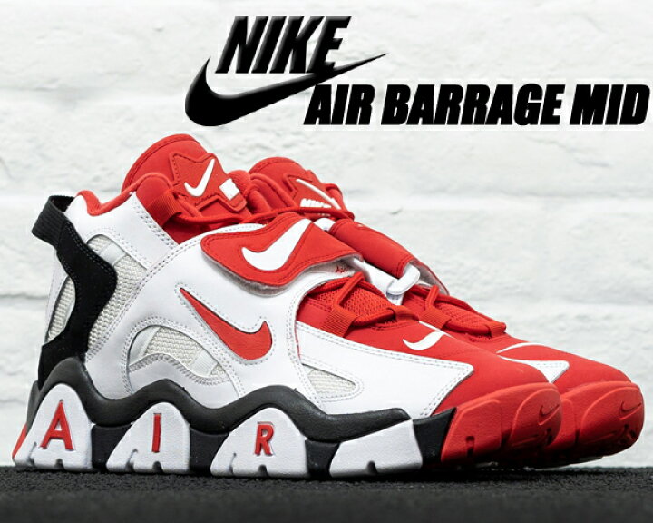 楽天市場】NIKE AIR BARRAGE MID white/university red-black at7847  
