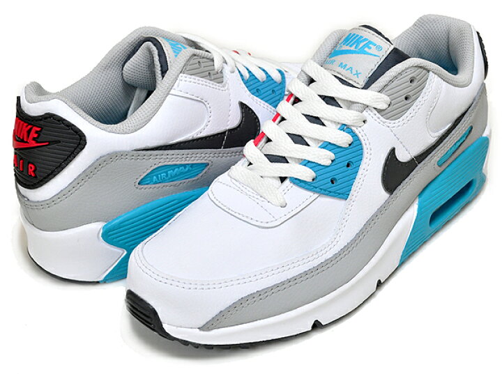 楽天市場 Nike Air Max 90 Ltr Gs White Iron Grey Chlorine Blue Cd6864 108 ナイキ エアマックス 90 レザー ガールズ ホワイト グレー レッド ブルー レディース スニーカー Am90 Limited Edt