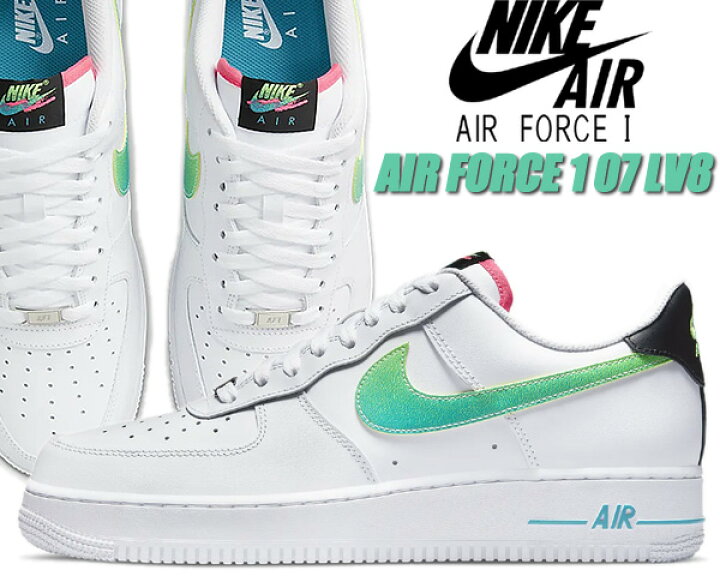 楽天市場】NIKE AIR FORCE 1 07 LV8 white/green strike-aquamarine  