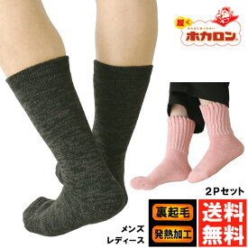 履くホカロン 靴下 メンズ レディース 2P ソックス 厚手 暖かい クルー丈 裏起毛 パイル 発熱加工 冷え性 防寒 秋 冬 紳士 2足組 【2D6-1189】 送料無料 通販A3