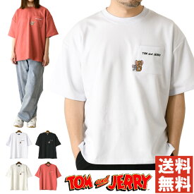 トムとジェリー ポケット付き 刺繍 tシャツ メンズ レディース ユニセックス TOM & JERRY COOLMAX 半袖 ビッグt ゆったり 【K2-1287】 送料無料 通販M15