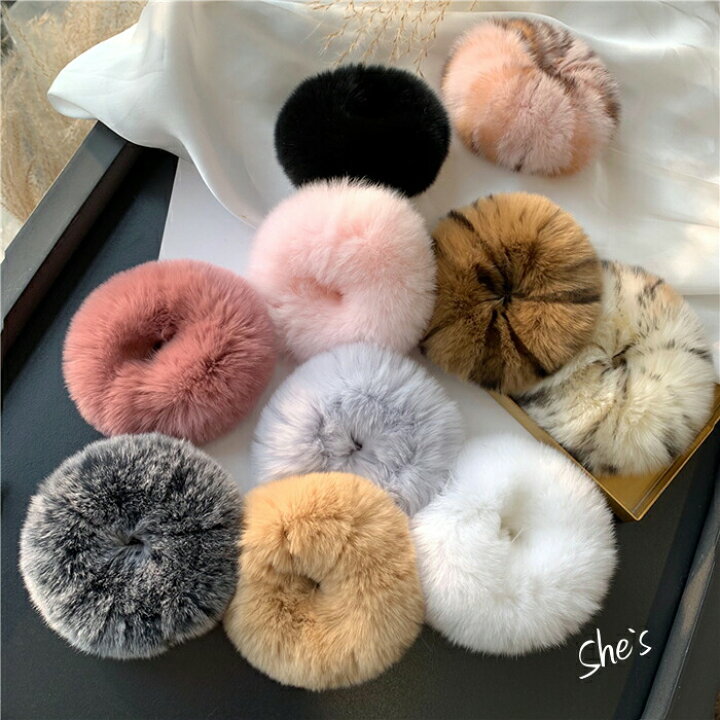 楽天市場】【ラビットファー もこもこ シュシュ 】ヘアゴム ヘア 