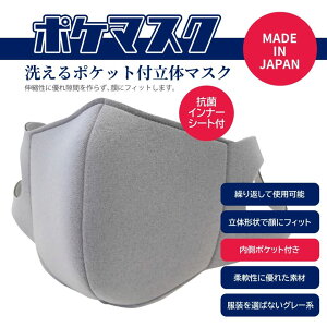 【メール便送料無料】洗える立体マスク・ポケット付(グレー) 男性用 抗菌 ウイルス 感染症対策 高級日本製 布マスク AM-G 代引不可 あったか 冬用 防寒 高級