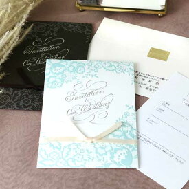 グラン 招待状 10部セット 印刷なし 手作り キット ペーパーアイテム 結婚式 披露宴 ウエディング かわいい 花 フラワー 上品 高級 シック エレガント クラシック リボン 白 ホワイト 茶色 ブラウン 水色