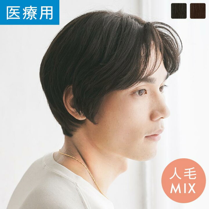 楽天市場 ウィッグ メンズ 人毛mix Mサイズ Lサイズ センターパートショート人毛mix フルウィッグ 医療用 Lineastoria 送料無料 ショート 薄毛 白髪 脱毛 抗がん剤 ウィッグ エクステ Lineastoria