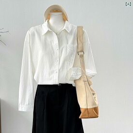 ウォッシュド コットン ホワイト シャツ レディーストップス オフィスワーカー カジュアル 長袖 2025 春 レディース 服