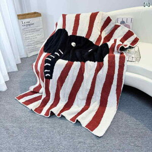 イン スタイル ストライプ 柄 象 ハーフ エッジ ベルベット ブランケット オフィス用 昼寝用 ソファー カバー エアコン用 ショール