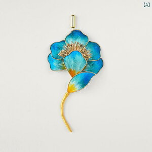 手作り チャイナ風 ベルベット 花 ブローチ 女性 ブルー フラワー ピン コサージュ 刺繍 華やか おしゃれ シック アクセサリー