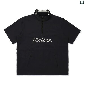 ゴルフ 春 メンズ GOLF ロゴ ハーフジップ スタンドカラー ウィンドブレーカー プルオーバー スーツ 半袖セットアップ ショート丈