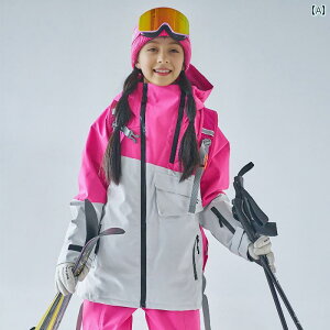 女子用 プロ 仕様 防水 スキー スーツ 子供 ティーンエイジャー 3L ベルベット コットン 冬用 暖かい セット ローズレッド