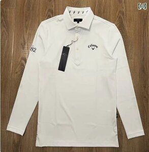 日本 韓国 輸出 GOL ゴルフ メンズ 長袖 Tシャツ 秋冬 伸縮性 無地 速乾性 ラペル スポーツ ジャージ 紳士 服 ホワイト ブラック ロイヤルブルー