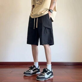 ハーフパンツ メンズ 男性用 ワークパンツ カーゴパンツ スポーツ 接触冷感 薄手 ポリエステル 無地 黒 ブラック 緑 グリーン カーキ 普段使い 部屋着