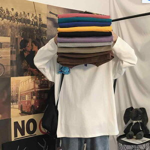 Tシャツ メンズ 長袖 ルーズ 綿 無地 ラウンドネック トップス カットソー 普段使い 部屋着 白 ホワイト ピンク グレー 黒 ブラック 青 ブルー 緑 グリーン オレンジ グレー S M L XL 2XL 3XL