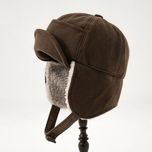 防寒帽子 レディース メンズ 秋冬 雷鋒帽 フライトキャップ 厚手 耳当て付き アウトドア 暖か あったか 無地 ブラック ブラウン系(x2)