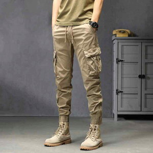 パンツ メンズ 男性用 薄手 ゴムウエスト カーゴパンツ ストレート ロングパンツ カーキ グレー 黒 緑