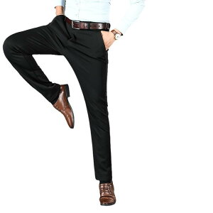 パンツ メンズ 男性用 ストレッチ 厚手 秋冬 ストレート ビジネス カジュアル スラックス ロングパンツ ポリエステル ブラック ネイビー