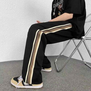パンツ 男性用 美式 サイドライン リラックス ストレートパンツ イージーパンツ ジャージパンツ スポーティ カジュアル 普段使い 部屋着 ポリエステル 春秋