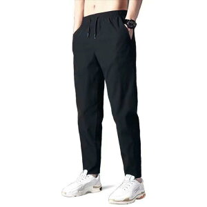パンツ メンズ テーパードパンツ 薄手 ストレッチ 伸縮性 イージーパンツ 男性用 黒 ブラック 無地 スポーツ 普段使い(x2)
