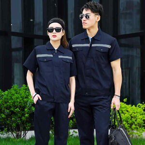 作業着 メンズ レディース 綿混紡 立体裁断 反射ストライプ ワークウェア 上下セット 工場 制服 春夏