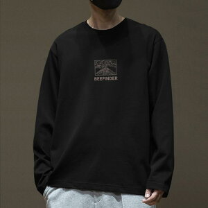 Tシャツ メンズ 男性用 長袖 コットン プリント クルーネック カットソー ゆったり カジュアル 春秋 普段使い トップス ブラック系 ホワイト系 ネイビー カーキ グレー