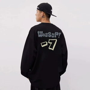 Tシャツ メンズ 長袖 春秋 コットン プリント ロゴ クルーネック カットソー トップス カジュアル ゆったり 白 黒 ベージュ