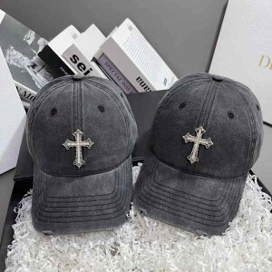 野球帽 メンズ レディース 美式 ?古 ダメージ加工 ウォッシュド コットン 十字架 パンク ストリート ブラック