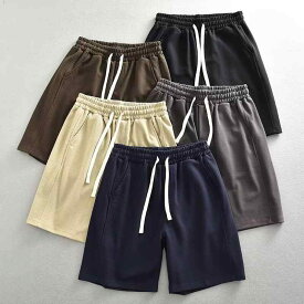 ハーフパンツ メンズ 男性用 ニット 伸縮性 ストリート カジュアル ゆったり ストレート 5分丈 D82 深グレー 咖啡色 カーキ ブラック M L XL 2XL 3XL