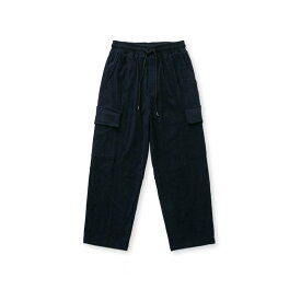 ワークパンツ メンズ コーデュロイ ワイド カーゴパンツ ストレート ルーズ ローライズ ウエストリボン 無地 秋 伸縮性 コーヒー ブラック ネイビー