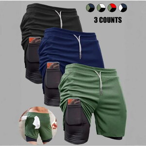 ハーフパンツ メンズ 男性用 スポーツ ランニング トレーニングウェア 3枚セット 膝丈 短パン ズボン ジャージ 接触冷感 吸湿速乾 伸縮性 普段使い アウトドア