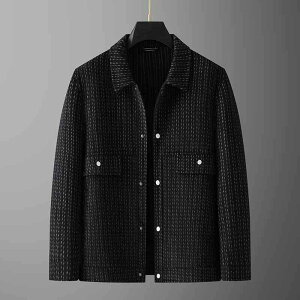 ジャケット 大きいサイズ メンズ 男性用 カジュアル 翻襟 ウール混紡 アウター 冬物 長袖 ストライプ 格子柄 黒