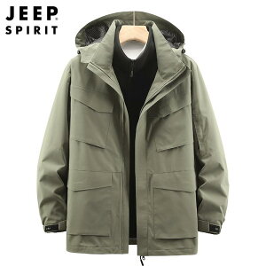 ジャケット メンズ 男性用 防風 アウター 大きいサイズ 裏起毛 フリース 2点セット 黒 ブラック カーキ 緑 ベージュ 4シーズン(x2)