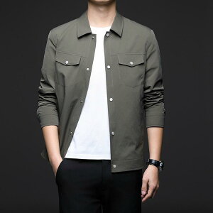 ジャケット メンズ 男性用 ブルゾン 春秋 薄手 ワークジャケット 無地 襟付き ライトアウター ポリエステル カーキ 深青 緑