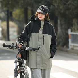マウンテンパーカー レディース メンズ 防風 防水 フード付き アウトドア 登山ウェア ブルゾン ジャンパー 撥水 スポーツウェア 配色 春秋