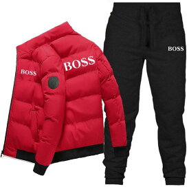セットアップ メンズ 冬 中綿ジャケット ロングパンツ 2点セット 男性用 防寒 あったか 暖かい 普段使い スポーツ ウェア ブラック系(x2)