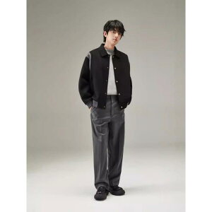 コート メンズ 男性用 ウール混紡メルトン 秋冬 テーラードカラー 無地 ブラック ブラウン系 配色切り替え 厚手 ゆったり 大きいサイズ