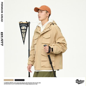 ジャケット メンズ 防水 防風 フード付き 多機能 ワーク 登山 ジャンパー ブルゾン 春秋 ブラック カーキ 撥水