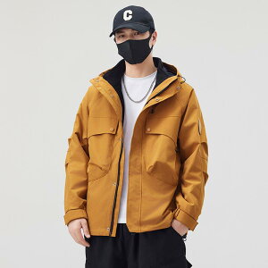 ジャケット メンズ 男性用 春秋 工装 登山服 マウンテンパーカー 防水 防風 撥水 フード付き アウター ブルゾン ジャンパー 配色 切り替え 無地 M L XL 2XL 3XL 4XL 5XL オレンジ グリーン レッド ブ