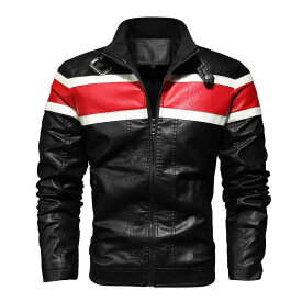ジャケット 男性用 レザージャケット PUレザー 秋冬 ライダースジャケット バイカージャケット 切り替え ブラック レッド ホワイト 黒赤白 大きいサイズ