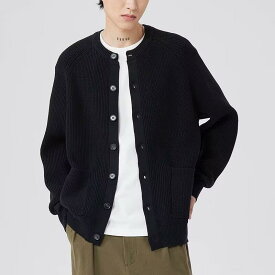 ニット カーディガン メンズ ニットカーディガン ゆったり ラウンドネック 無地 秋冬 普段使い リラックス ウェア トップス ブラック グレー 焦糖色