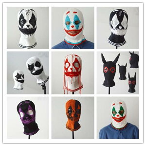 帽子 ハロウィン パーティー おもしろ 防寒 ニット帽 ウサギ耳 マスク ピエロ 帽子 白 黒 赤 南瓜色 コスプレ 仮装 暖かい かわいい 秋冬(x5)